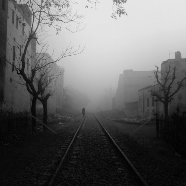 Shahaban Phatak Railway Track on a Foggy Day. Sialkot